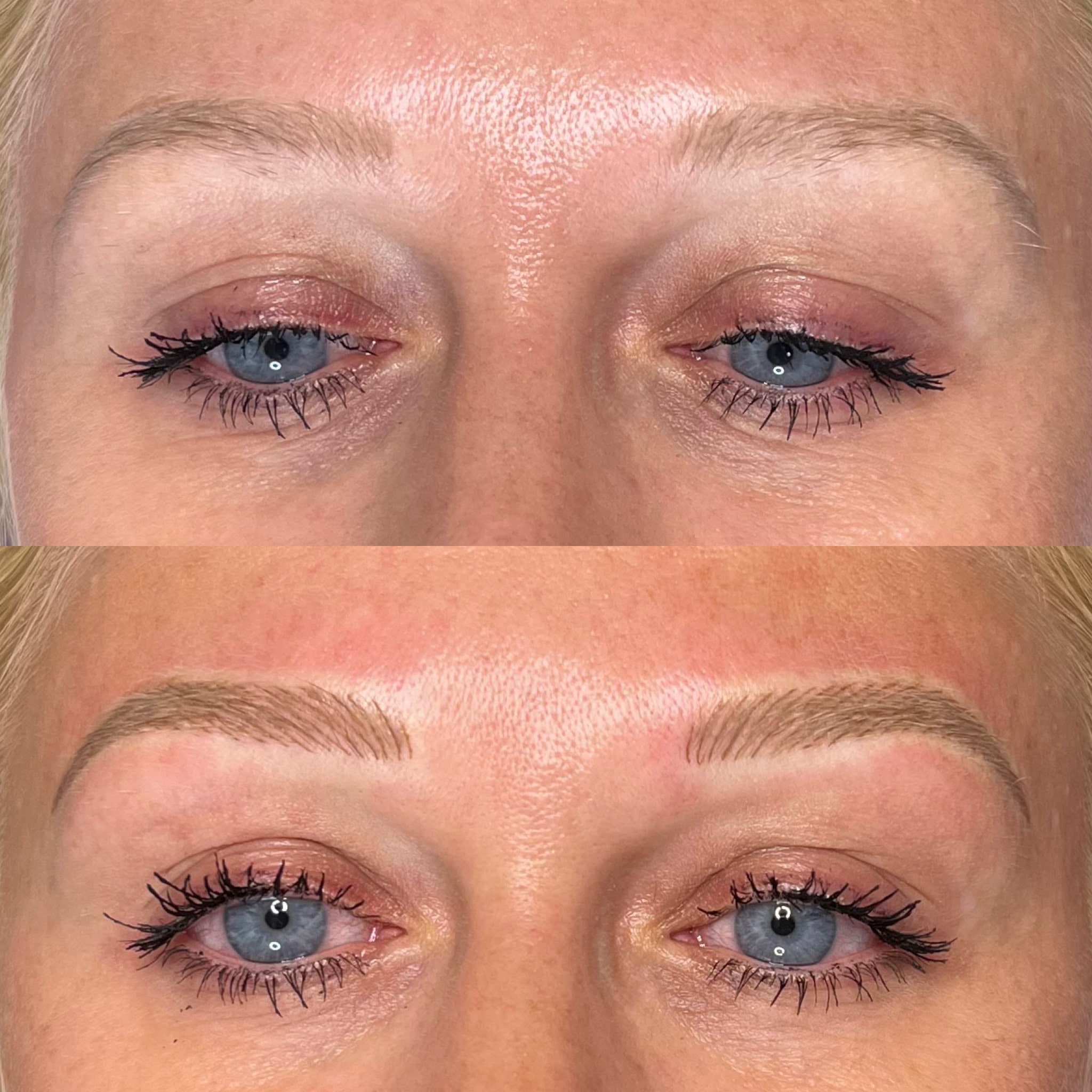 Before and after photo of a woman’s eyebrows